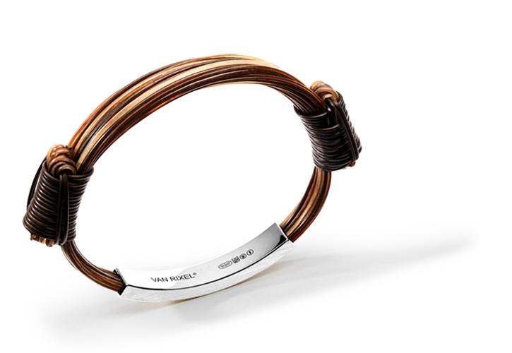 Een luxe, High End 950 Platina heren- of dames-armband, handgemaakt met exclusief bruin Olifantenhaar en schuifknopen - Medium
